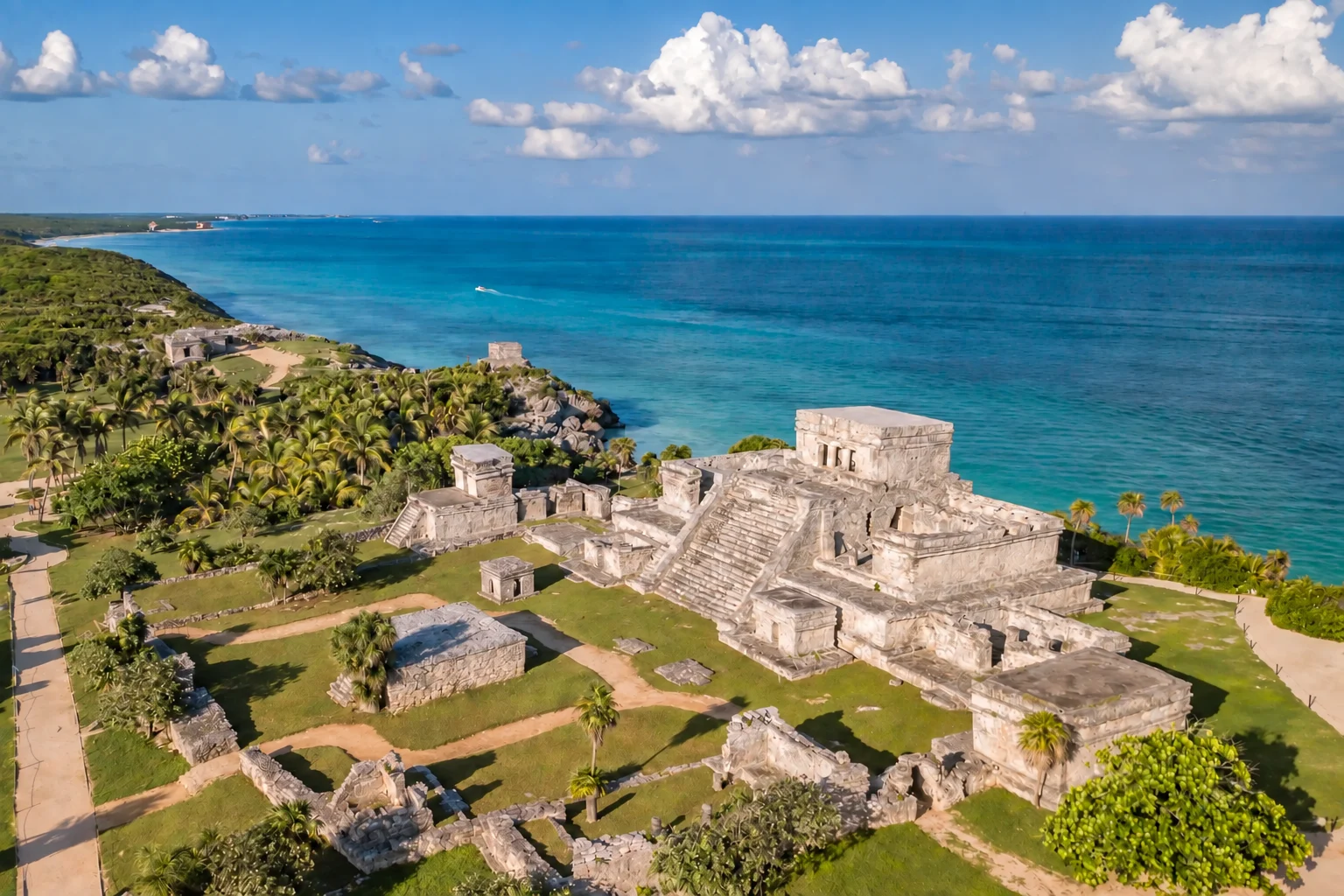 Ruines de Tulum surplombant la mer des Caraïbes